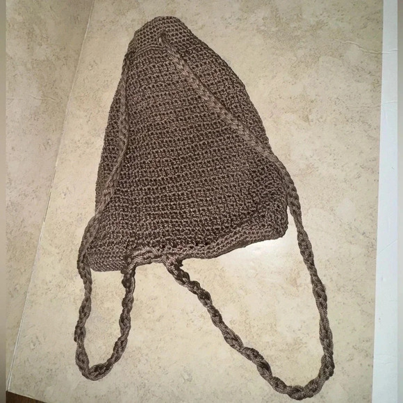 Brown Crochet Drawstring Backpack Bag - Picture 6 of 6